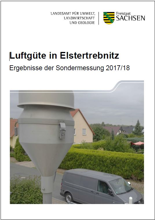 Titelblatt: Blick vom Dach der mobilen Messstation mit dem PM10-Probenahmekopf in Richtung Wohngebiet